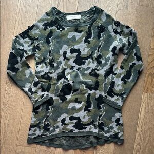 Zara Green and Black Camouflage Sweater with beads